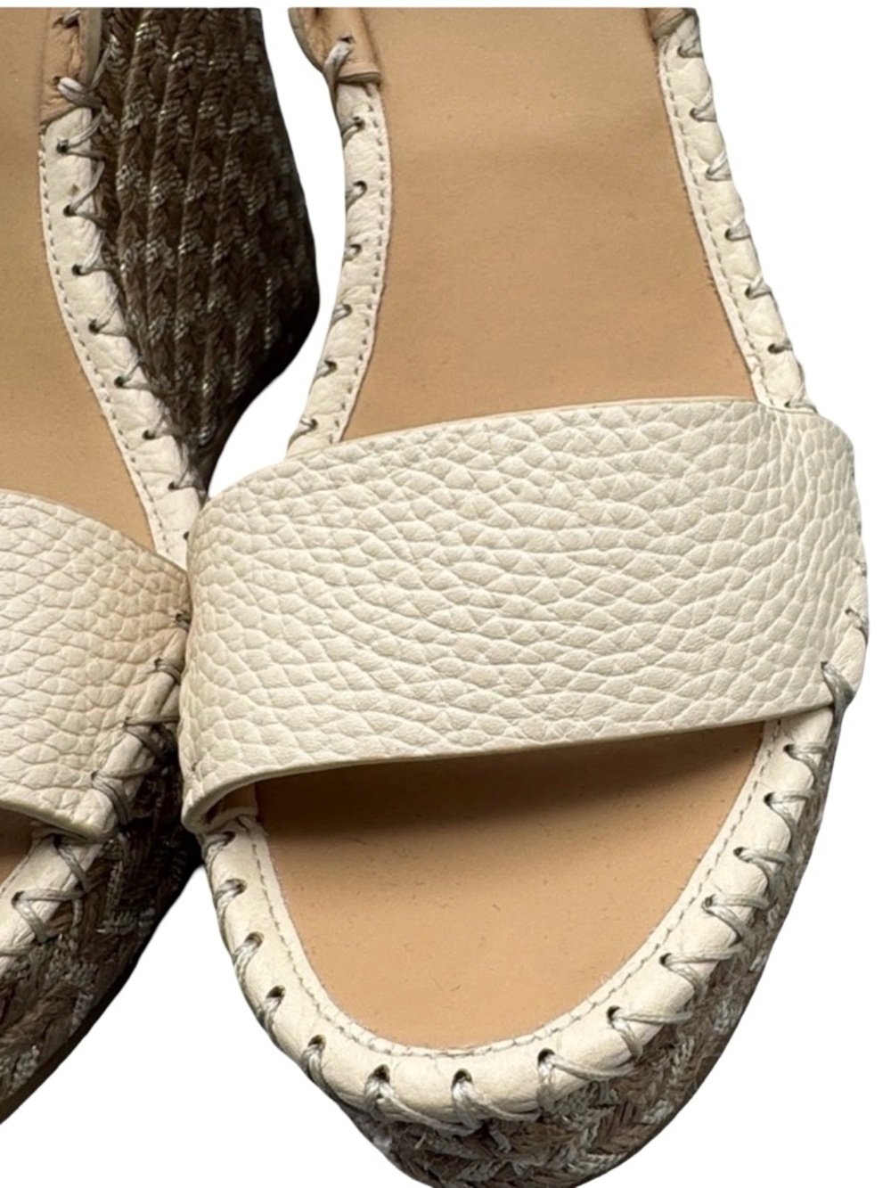 Valentino Garavani Ivory and Gold Studded Wedge Sandals - Picture 4 of 9
